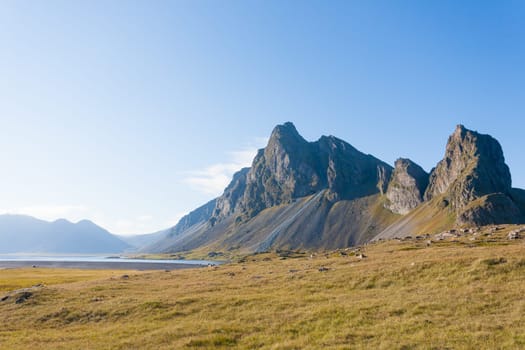 Hvalnes lava beach landscape, east Iceland landmark. Iceland scenery