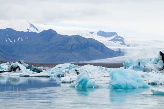 Jokulsarlon glacial lake, Iceland. Icebergs floating on water. Iceland landscape