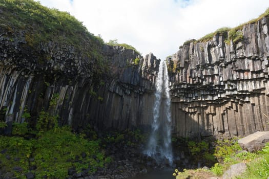 Svartifoss falls in summer season view, Iceland. Icelandic landscape.