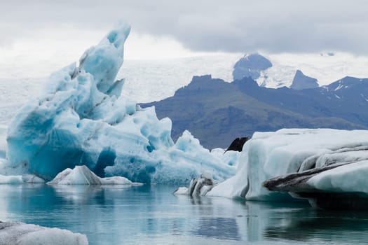 Jokulsarlon glacial lake, Iceland. Icebergs floating on water. Iceland landscape