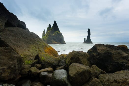 Reynisfjara lava beach view, south Iceland landscape. Vik black beach