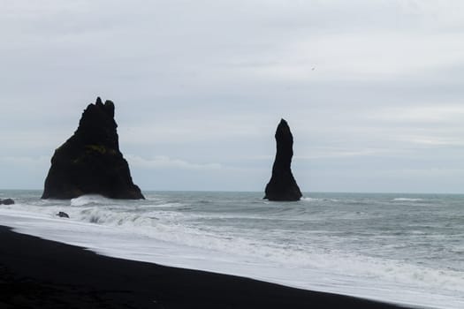 Reynisfjara lava beach view, south Iceland landscape. Vik black beach
