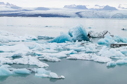 Jokulsarlon glacial lake, Iceland. Icebergs floating on water. Iceland landscape