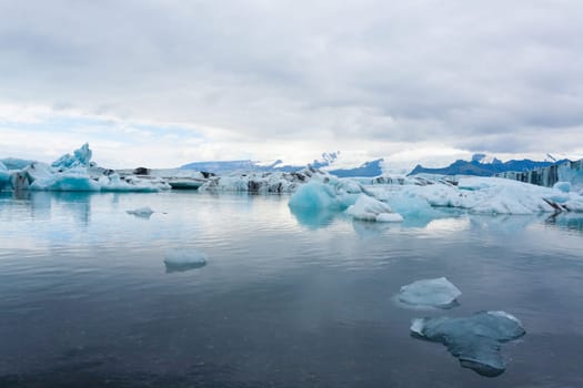 Jokulsarlon glacial lake, Iceland. Icebergs floating on water. Iceland landscape