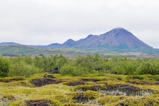 Iceland landscape near Hverfell volcano. Hverfjall, Iceland landmark