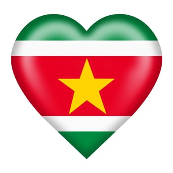 A Suriname flag heart button isolated on white with clipping path red white green