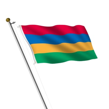 A Mauritius flagpole 3d illustration on white with clipping path green yellow blue red stripe