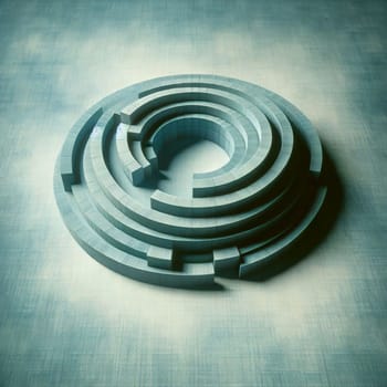 Abstract image of a circular structure made of stacked, blue blocks. The structure is reminiscent of a maze or a spiral, creating a sense of mystery and intrigue. A high-quality photo.