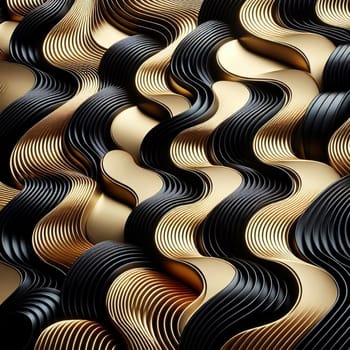 Abstract image of black and gold waves. The waves are flowing and dynamic, creating a sense of movement and energy. The image is minimalist and geometric. A high-quality photo.
