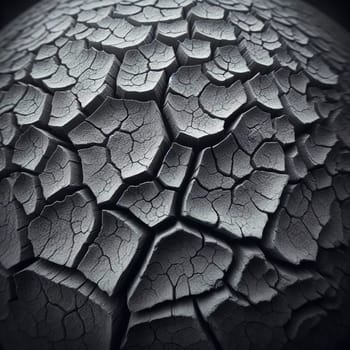 Close-up image of cracked, dry earth. The cracks are deep and intricate, creating a geometric pattern. The image is monochrome, with shades of gray. A high-quality photo.