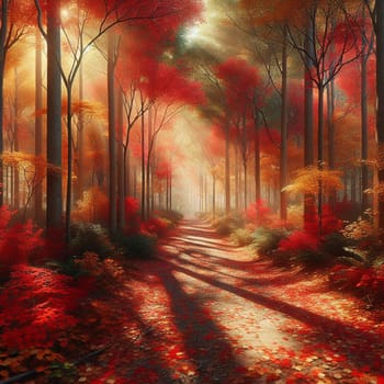 A scenic path winding through a forest, with a warm, golden light shining through the trees. The scene is serene and peaceful, inviting the viewer to take a walk. A high-quality photo.