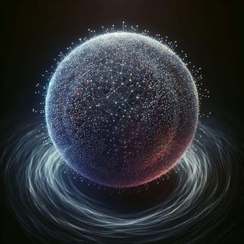 A glowing sphere with a network of lines, resembling a digital network or a cosmic constellation. The sphere is surrounded by a swirling ring of light. A high-quality photo.