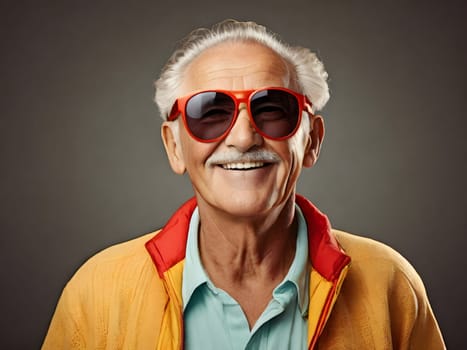 Funny happy old man with sunglasses