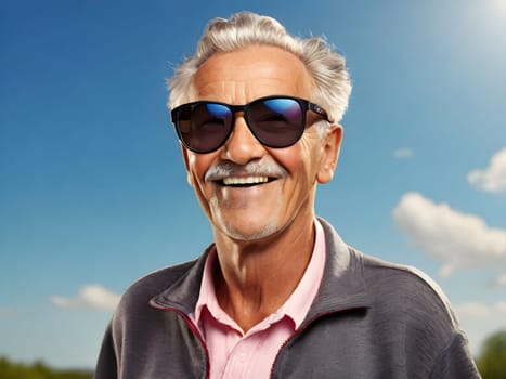 Funny happy old man with sunglasses