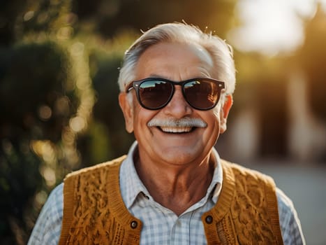 Funny happy old man with sunglasses