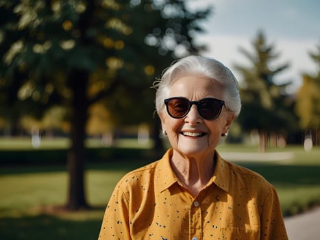 Funny happy old woman with sunglasses
