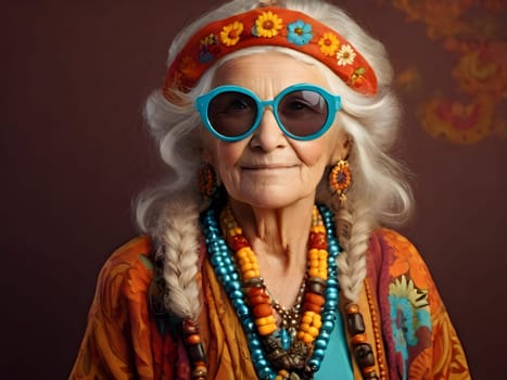 Funny happy old woman with sunglasses