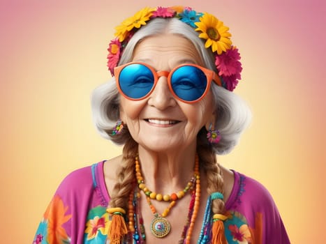 Funny happy old woman with sunglasses