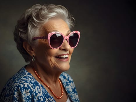 Funny happy old woman with sunglasses