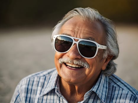 Funny happy old man with sunglasses