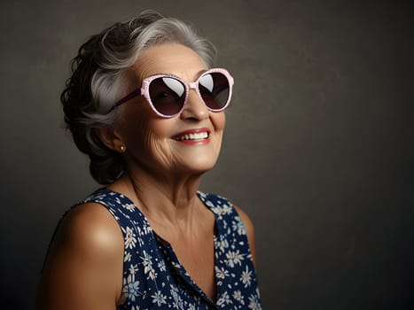 Funny happy old woman with sunglasses