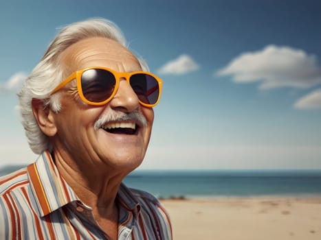 Funny happy old man with sunglasses