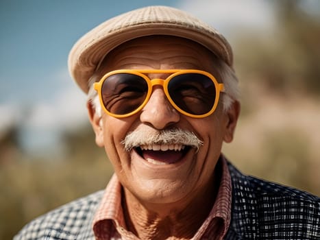 Funny happy old man with sunglasses
