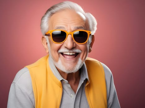 Funny happy old man with sunglasses