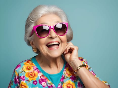 Funny happy old woman with sunglasses