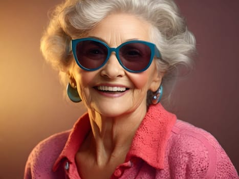 Funny happy old woman with sunglasses