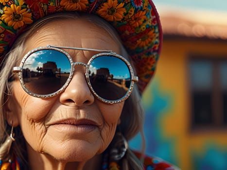 Funny happy old woman with sunglasses