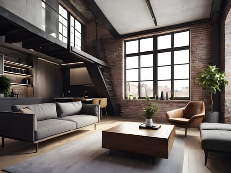 Interior of the modern loft apartment