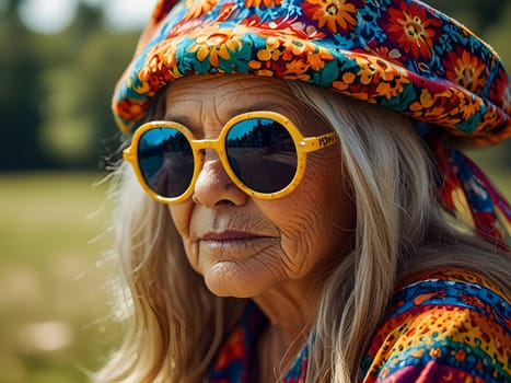 Funny happy old woman with sunglasses