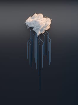 Cloud computing concept, computer network and cybersecurity. Digital 3D render. No AI.