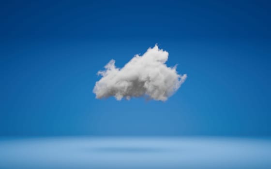 Hanging cloud on blue background with negative space. Digital 3D render, no AI.