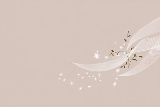 A delicate botanical motif features smooth lines and sparkles against a soft, neutral background, conveying serenity and elegance.