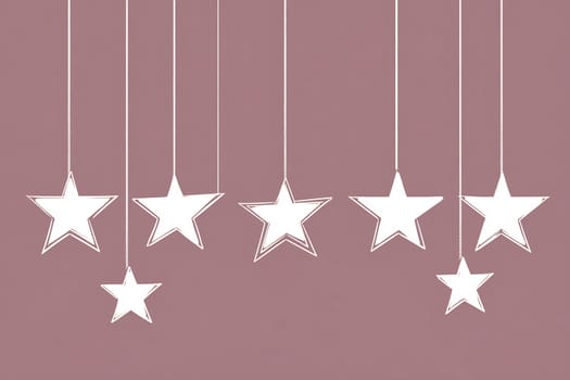 A collection of white stars is suspended gently from above, set against a soft pink backdrop, creating a charming and playful ambiance.