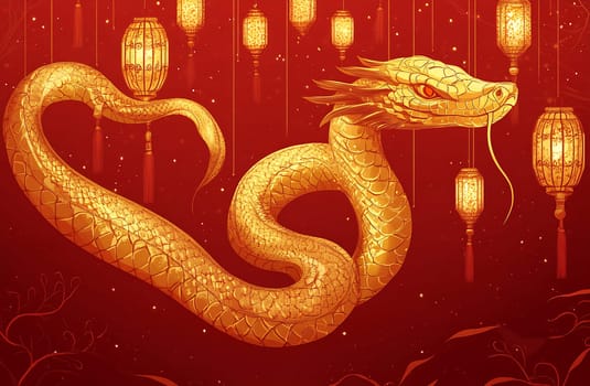 The golden dragon gracefully winds among glowing lanterns, symbolizing prosperity and good fortune during a cultural celebration.