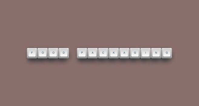 Food packaging text on a 3d keyboard button with shadow, 3d illustration