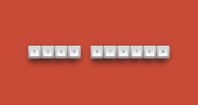 Food system text on a 3d keyboard button with shadow, 3d illustration