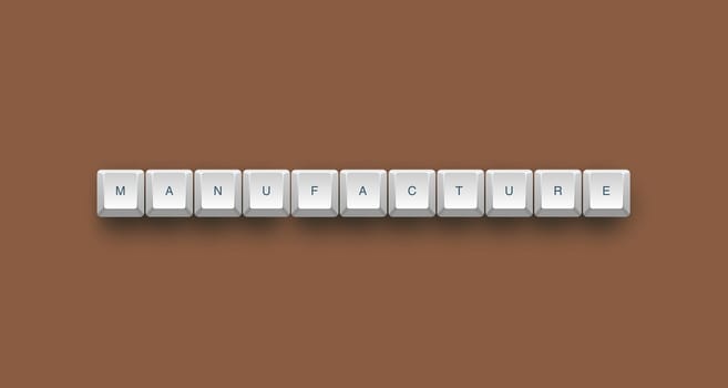 Manufature text on a 3d keyboard button with shadow, 3d illustration