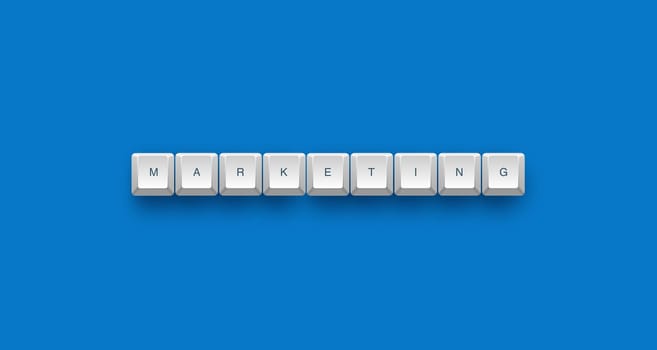 Marketing text on a 3d keyboard button with shadow, 3d illustration