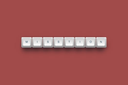 Mission text on a 3d keyboard button with shadow, 3d illustration