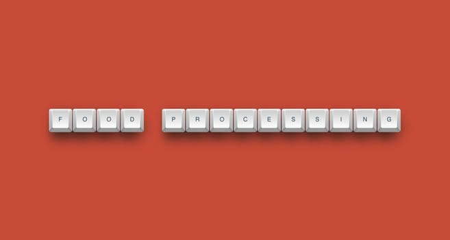 Food processing text on a 3d keyboard button with shadow, 3d illustration
