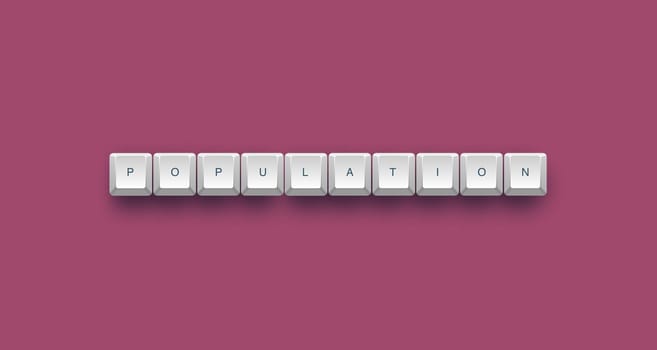 Population text on a 3d keyboard button with shadow, 3d illustration