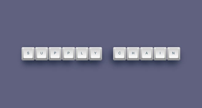Supply chain text on a 3d keyboard button with shadow, 3d illustration