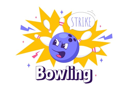 Vector illustration of a Bowling Game with People Throwing Balls, Featuring Pins, Ball, and Scoreboards in a Sport Club and Fun of a Bowling Match
