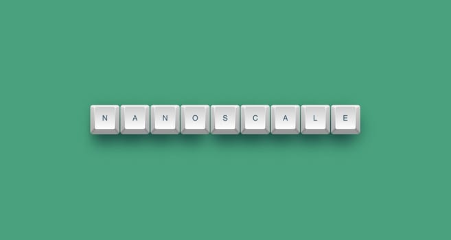 Nanoscale text on a 3d keyboard button with shadow, 3d illustration