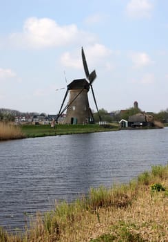 One of the 19 windmills at Kinderdijk in the Netherlands. Built about 1740, this is the largest concentration of windmills in the Netherlands, a UNESCO world heritage site.