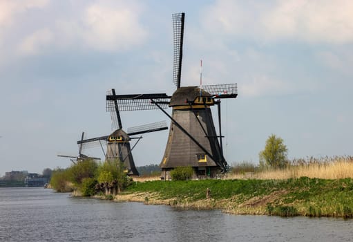 The windmills at Kinderdijk, the Netherlands, a UNESCO world heritage site. Built about 1740 system19 windmills is part of a larger water management system to prevent flooding.